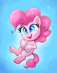 Size: 1408x1804 | Tagged: safe, artist:confetticakez, derpibooru import, pinkie pie, earth pony, pony, my little pony: pony life, blue background, colored pupils, cute, diapinkes, female, mare, simple background, solo