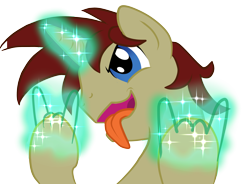 Size: 2685x1974 | Tagged: safe, artist:stewart501st, derpibooru import, oc, oc only, pony, unicorn, devil horn (gesture), green magic, hand, magic, magic hands, male, png, simple background, solo, stallion, tongue out, transparent background