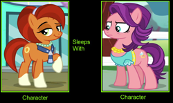 Size: 1024x611 | Tagged: safe, derpibooru import, edit, edited screencap, screencap, spoiled rich, stellar flare, earth pony, pony, unicorn, female, implied affair, implied sex, implied shipping, mare, shipping, shipping domino