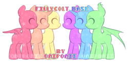 Size: 632x309 | Tagged: safe, artist:mochi-munchi, derpibooru import, oc, oc only, bat pony, earth pony, pony, unicorn, bald, base, bat pony oc, bat wings, earth pony oc, horn, simple background, transparent background, unicorn oc, wings