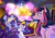 Size: 1495x1057 | Tagged: safe, artist:bunnari, derpibooru import, twilight sparkle, twilight sparkle (alicorn), oc, oc:astral tone, oc:spectra nocturna, alicorn, pony, unicorn, female, filly, magic, magical lesbian spawn, offspring, parent:nightmare moon, parent:twilight sparkle, parents:twimoon