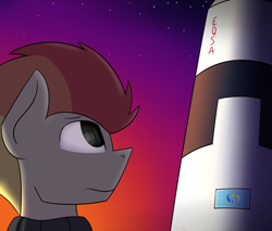 Size: 2350x2000 | Tagged: safe, artist:valthonis, derpibooru import, oc, oc:jet stream, pony, rocket, saturn v, sunset