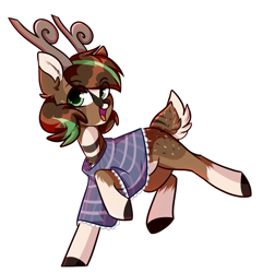 Size: 1159x1200 | Tagged: safe, artist:cloud-fly, derpibooru import, oc, oc only, oc:basil, deer, deer pony, original species, clothes, female, outline, poncho, simple background, solo, transparent background