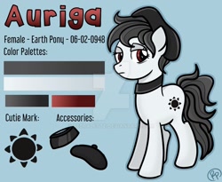 Size: 1280x1051 | Tagged: safe, artist:redpalette, derpibooru import, oc, oc:auriga, earth pony, deviantart watermark, earth pony oc, obtrusive watermark, reference sheet, watermark