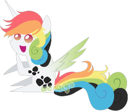 Size: 664x579 | Tagged: safe, artist:skulifuck, derpibooru import, oc, oc only, alicorn, pony, :d, alicorn oc, base used, horn, multicolored hair, pointy ponies, rainbow hair, simple background, sitting, smiling, solo, transparent background, watermark, wings