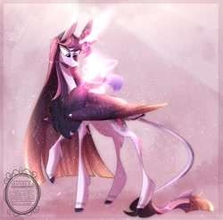 Size: 1024x1012 | Tagged: safe, artist:manella-art, derpibooru import, twilight sparkle, twilight sparkle (alicorn), alicorn, pony, alternate design, leonine tail, magic, solo