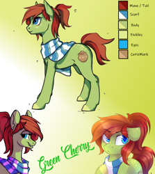 Size: 1000x1121 | Tagged: artist needed, safe, derpibooru import, oc, oc:cherry love, earth pony, clothes, earth pony oc, reference sheet, scarf