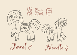 Size: 1695x1202 | Tagged: safe, artist:ezralight, derpibooru import, oc, oc only, oc:jewel, oc:noodle, earth pony, pegasus, reference sheet, twins