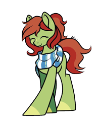 Size: 768x960 | Tagged: artist needed, safe, derpibooru import, oc, oc only, oc:cherry love, earth pony, clothes, cute, eyes closed, scarf, simple background, smiley face, solo, transparent background