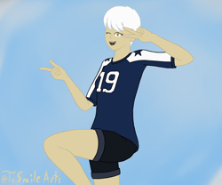 Size: 1200x1000 | Tagged: safe, artist:tosmilearts, derpibooru import, oc, oc:sawyer, human, 1st awesome platoon, clothes, dallas cowboys, humanized, jersey, shorts, simple background, solo