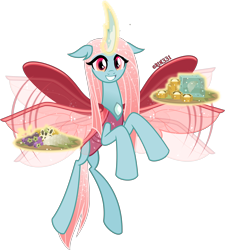 Size: 4000x4453 | Tagged: safe, artist:orin331, derpibooru import, ocellus, changedling, changeling, changeling queen, buzzing wings, changedling queen, changeling food, cute, diaocelles, female, flying, food, grin, levitation, looking at you, magic, magic aura, older, older ocellus, platter, queen ocellus, signature, simple background, smiling, smiling at you, solo, telekinesis, transparent background, vector, wings