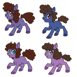 Size: 750x750 | Tagged: safe, artist:jitterbugjive, derpibooru import, oc, oc only, earth pony, colored hooves, colt, curly mane, curly tail, female, filly, foal, happy, magical gay spawn, male, offspring, open mouth, simple background, white background