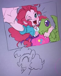 Size: 1638x2047 | Tagged: safe, artist:le683a, derpibooru import, gummy, pinkie pie, earth pony, pony, equestria girls, clothes, cute, jacket, plushie, shirt, skirt