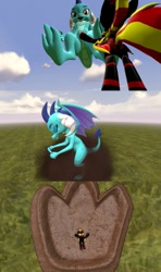 Size: 759x1280 | Tagged: safe, artist:eltorus19, derpibooru import, princess ember, oc, oc:gt nighthawk, alicorn, dragon, pony, 3d, female, giantess, macro, source filmmaker