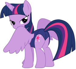 Size: 7825x7137 | Tagged: safe, artist:ejlightning007arts, derpibooru import, twilight sparkle, twilight sparkle (alicorn), alicorn, pony, absurd resolution, butt, clothes, cutie mark, equestria girls outfit, female, lidded eyes, looking back, simple background, smiling, solo, swimsuit, transparent background, twibutt, vector