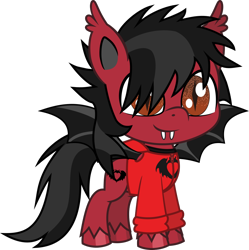 Size: 952x956 | Tagged: safe, artist:lightningbolt, derpibooru exclusive, derpibooru import, bat pony, pony, my little pony: pony life, .svg available, bat wings, clandestine industries, clothes, ear fluff, fall out boy, fangs, hair over one eye, hood, hoodie, male, pete wentz, ponified, shirt, simple background, slit eyes, solo, spread wings, stallion, svg, transparent background, undershirt, unshorn fetlocks, vector, wings