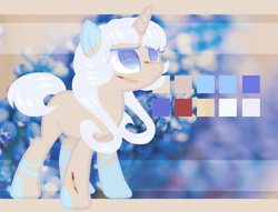 Size: 942x720 | Tagged: safe, artist:cyxarik_2003, derpibooru import, oc, oc only, pony, unicorn, bandaid, colored ears, female, horn, mare, reference sheet, scar, smiling, solo, unnamed oc