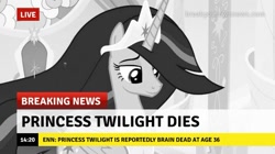 Size: 717x401 | Tagged: safe, derpibooru import, edit, edited screencap, screencap, princess twilight 2.0, twilight sparkle, twilight sparkle (alicorn), alicorn, pony, the last problem, abuse, break your own news, breaking news, female, implied death, mare, older, older twilight, op is a cuck, op is trying to start shit, twilight will not outlive her friends, twilybuse