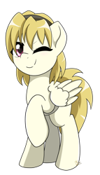 Size: 722x1258 | Tagged: safe, artist:envygirl95, derpibooru import, oc, oc:satoko, pegasus, pony, female, mare, one eye closed, raised hoof, simple background, solo, transparent background, wink