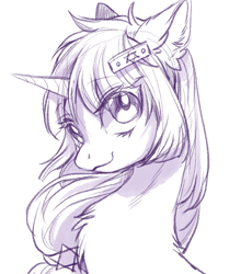 Size: 1577x1711 | Tagged: safe, artist:swaybat, derpibooru import, oc, oc only, pony, unicorn, bust, female, hairpin, long hair, mare, monochrome, portrait, sketch, solo, star of david