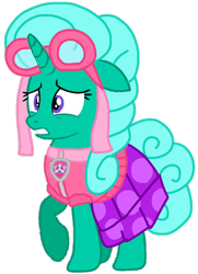 Size: 730x1007 | Tagged: safe, artist:徐詩珮, derpibooru import, glitter drops, pony, unicorn, series:sprglitemplight diary, series:sprglitemplight life jacket days, series:springshadowdrops diary, series:springshadowdrops life jacket days, alternate universe, base used, clothes, cute, paw patrol, simple background, skye (paw patrol), transparent background