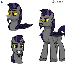 Size: 1600x1600 | Tagged: safe, artist:vadytwy, derpibooru import, oc, oc only, oc:stinger, bat pony, pony, bat pony oc, bat wings, beard, ear piercing, facial hair, fangs, folded wings, grin, piercing, pony town, smiling, solo, wings