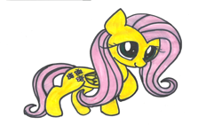 Size: 3262x1839 | Tagged: safe, artist:modernlisart, derpibooru import, fluttershy, pegasus, pony, cute, solo, traditional art