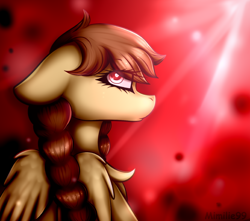 Size: 800x707 | Tagged: safe, artist:mimihappy99, derpibooru import, oc, oc only, oc:vertigo, pegasus, pony, brown mane, bust, ear down, female, hair over eyes, looking at you, mare, pegasus oc, pink eyes, portrait, simple background, solo, tan coat, wings