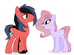 Size: 1200x895 | Tagged: safe, artist:chao-xing, derpibooru import, edit, oc, oc only, oc:dolly vite, oc:pete(mr.smokey), earth pony, base used, blushing, female, male, mare, oc x oc, shipping, simple background, smiling, stallion, transparent background