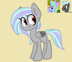 Size: 587x500 | Tagged: safe, artist:blacktempestbrony, derpibooru import, flitter, thunderlane, oc, pegasus, pony, bow, female, flitterlane, hair bow, male, mare, offspring, parent:flitter, parent:thunderlane, parents:flitterlane, pegasus oc, simple background, stallion, wings, yellow background