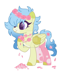 Size: 1280x1451 | Tagged: safe, artist:irennecalder, derpibooru import, oc, oc only, pegasus, pony, clothes, deviantart watermark, female, flower, mare, obtrusive watermark, simple background, socks, solo, transparent background, watermark