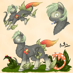 Size: 2000x2000 | Tagged: safe, artist:wendigold, derpibooru import, oc, oc only, original species, plant pony, bust, chest fluff, male, plant, tongue out, unshorn fetlocks