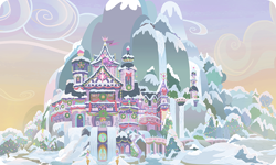 Size: 954x572 | Tagged: safe, derpibooru import, twilight sparkle, twilight sparkle (alicorn), alicorn, background, castle, christmas, christmas lights, christmas tree, christmas wreath, cloud, gameloft, holiday, mountain, outdoors, resource, scenery, school of friendship, snow, tree, wreath