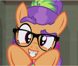 Size: 1200x1018 | Tagged: safe, derpibooru import, edit, edited screencap, screencap, plaid stripes, the saddle row review, braces, cute, dork, glasses, nerd