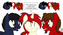 Size: 1920x1080 | Tagged: safe, artist:toyminator900, derpibooru import, oc, oc only, oc:chip, oc:shadowmoon, oc:silver draw, pegasus, pony, unicorn, facial hair, food, freckles, nervous, pizza, simple background, smiling, speech bubble, sweat, thought bubble, transparent background