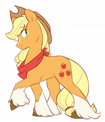 Size: 2007x2332 | Tagged: safe, artist:chub-wub, derpibooru import, applejack, earth pony, pony, alternate design, bandana, blaze (coat marking), coat markings, colored hooves, cowboy hat, female, hat, high res, mare, profile, simple background, socks (coat marking), solo, unshorn fetlocks, white background