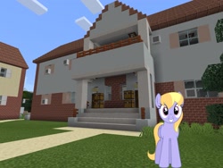 Size: 2048x1536 | Tagged: safe, artist:bluemeganium, artist:topsangtheman, derpibooru import, cloud kicker, pegasus, pony, topsangtheman's minecraft server, house, looking at you, minecraft, photoshopped into minecraft, solo