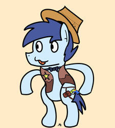 Size: 900x1000 | Tagged: safe, artist:moonahd, derpibooru import, oc, oc only, oc:beefy, dog, dog pony, pegasus, pony, clothes, collar, cowboy hat, hat, holster, male, sheriff's badge, simple background, standing up, tongue out, vest, watergun