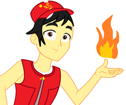 Size: 1227x1024 | Tagged: safe, artist:mlpandboboiboyfan, derpibooru import, edit, oc, equestria girls, black hair, boboiboy, boboiboy api, brown eyes, cap, clothes, fire, hat, jacket, looking at you, simple background, smiley face, vector, white background