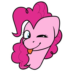 Size: 2000x2000 | Tagged: safe, artist:jellysiek, derpibooru import, pinkie pie, earth pony, pony, :p, cute, diapinkes, one eye closed, simple background, smiley face, smiling, solo, tongue out, wink