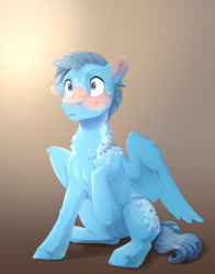 Size: 1155x1470 | Tagged: safe, artist:silfoe, derpibooru import, oc, oc only, oc:stride primfeather, pegasus, pony, blushing, blushing profusely, ear blush, male, solo