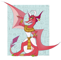 Size: 1280x1266 | Tagged: safe, artist:varwing, derpibooru import, oc, oc:clear, dragon, adopted offspring, ancient egypt, clothes, solo