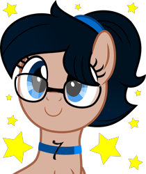 Size: 4000x4754 | Tagged: safe, artist:melisareb, derpibooru import, oc, oc only, oc:crescend cinnamon, earth pony, pony, absurd resolution, bust, choker, cute, female, glasses, inkscape, looking at you, mare, ocbetes, scrunchie, simple background, solo, stars, transparent background, vector, weapons-grade cute