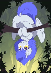 Size: 2480x3508 | Tagged: safe, artist:arctic-fox, derpibooru import, oc, oc only, oc:gabriel, pegasus, pony, butt, cute, cute little fangs, fangs, plot, slit eyes, solo, tree branch