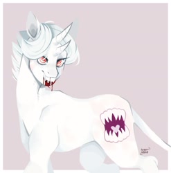 Size: 1707x1725 | Tagged: safe, artist:sugarr.hound, derpibooru import, oc, oc only, bicorn, vampire, vampony, blood, horn, leonine tail, multiple horns, solo