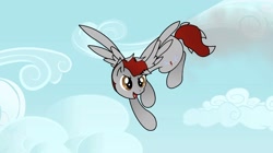 Size: 2048x1149 | Tagged: safe, derpibooru import, oc, oc only, oc:crimson boost, pegasus, pony, cloud, flying, sky, trail, wings