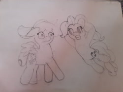 Size: 4128x3096 | Tagged: safe, derpibooru import, pinkie pie, oc, oc only, oc:twister cloud, earth pony, pegasus, pony, traditional art