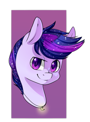 Size: 2255x3053 | Tagged: safe, artist:tomat-in-cup, derpibooru import, oc, oc only, earth pony, pony, bust, earth pony oc, ethereal mane, jewelry, necklace, simple background, smiling, solo, starry mane, transparent background