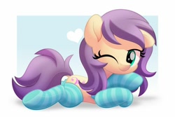 Size: 800x534 | Tagged: safe, artist:jhayarr23, derpibooru import, oc, oc only, oc:lavender harmony, earth pony, pony, clothes, female, mare, prone, socks, solo, striped socks