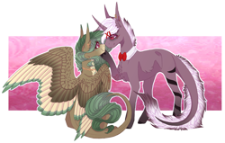 Size: 1596x1014 | Tagged: safe, artist:lunawolf28, derpibooru import, oc, oc only, oc:kani, oc:luna wolf, pegasus, pony, bowtie, colored wings, female, male, mare, multicolored wings, simple background, stallion, transparent background, wings